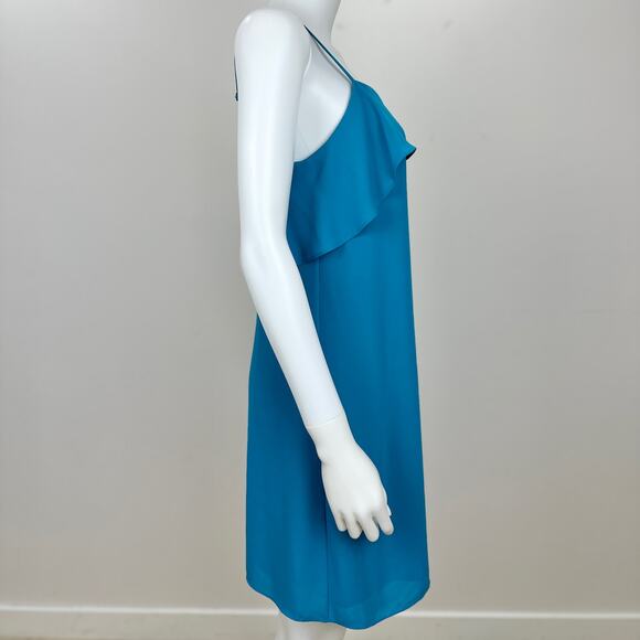 Alice+Olivia Etta Slip Mini Dress Blue Laguna Ruffle Square Neck Party Medium - Picture 5 of 11